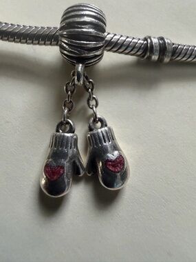 Authentic Pandora Winter Mittens dangle Pink Enamel  Charm silver